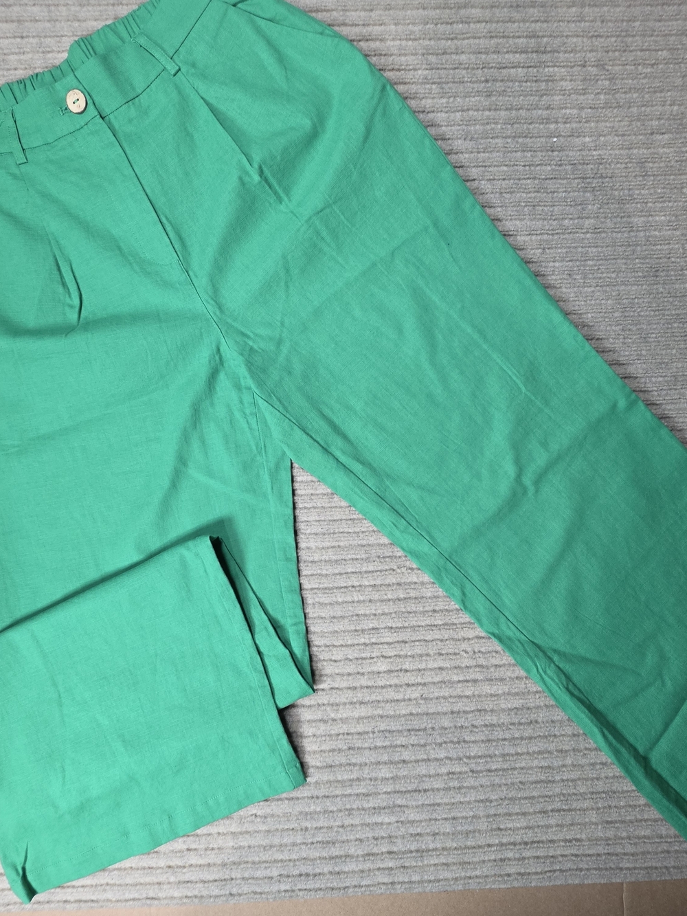 COMMENSE Women's Kelly Green Linen Blend High Rise Wide Leg Pants Sz L